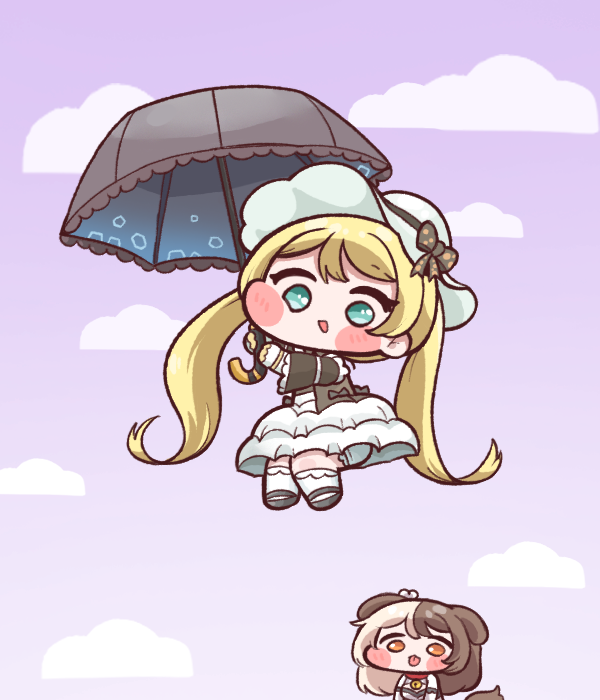 2girls, :p, animal_ears, aqua_eyes, blonde_hair, blush_stickers, brown_hair, bulga