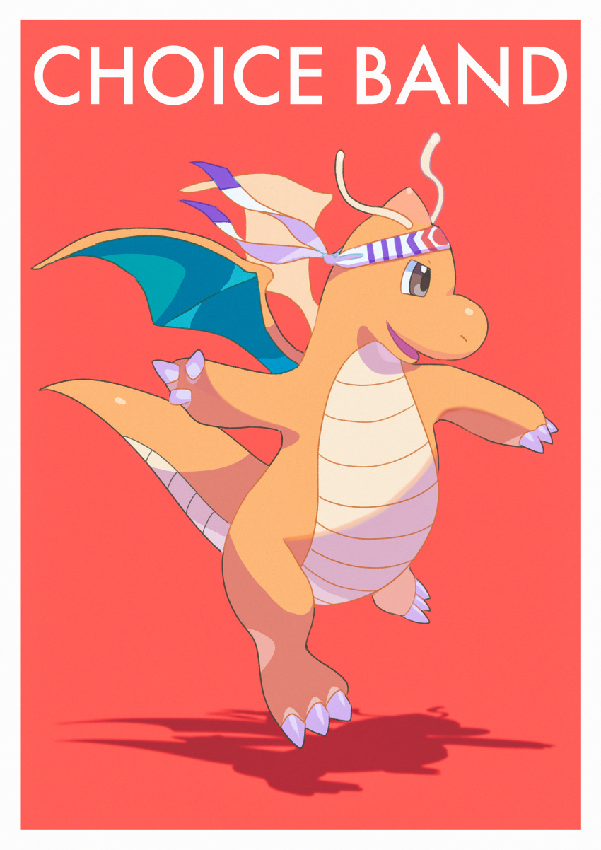 absurdres, border, choice_band, claws, commentary, dragonite, full_body, headband