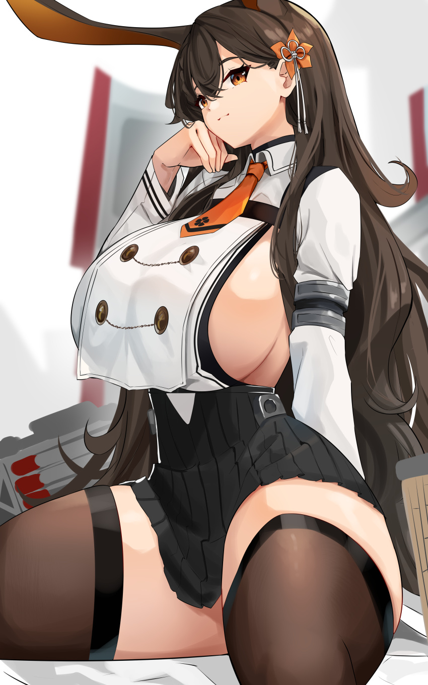 1girl, absurdres, animal_ears, azur_lane, bangs, black_hair, black_legwear, black_skirt