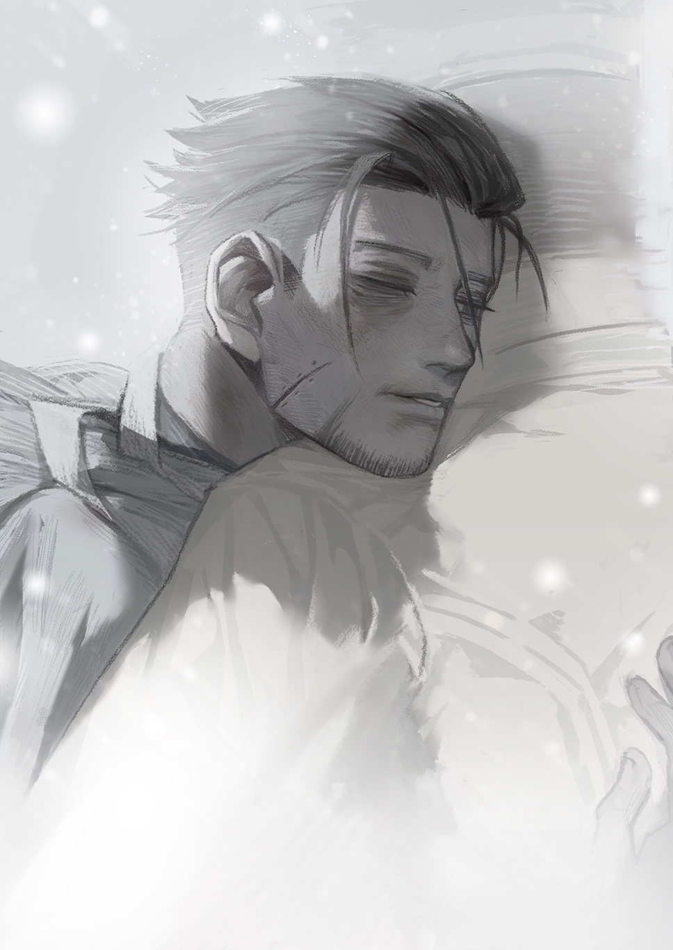 2boys, black_hair, closed_mouth, facial_hair, ghost, goatee, golden_kamuy, hair_slicked_back