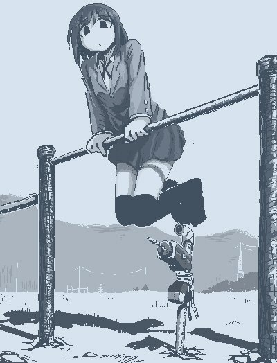 1girl, :/, attempted_suicide, blazer, bolo_tie, closed_mouth, drill, expressionless