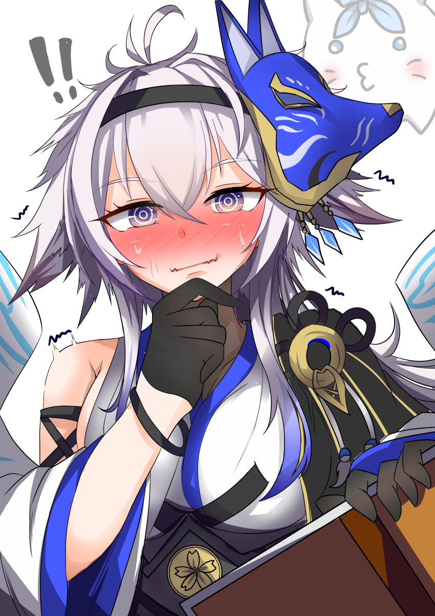 1girl, :3, absurdres, animal_ears, azur_lane, bare_shoulders, black_gloves, blue_ribbon