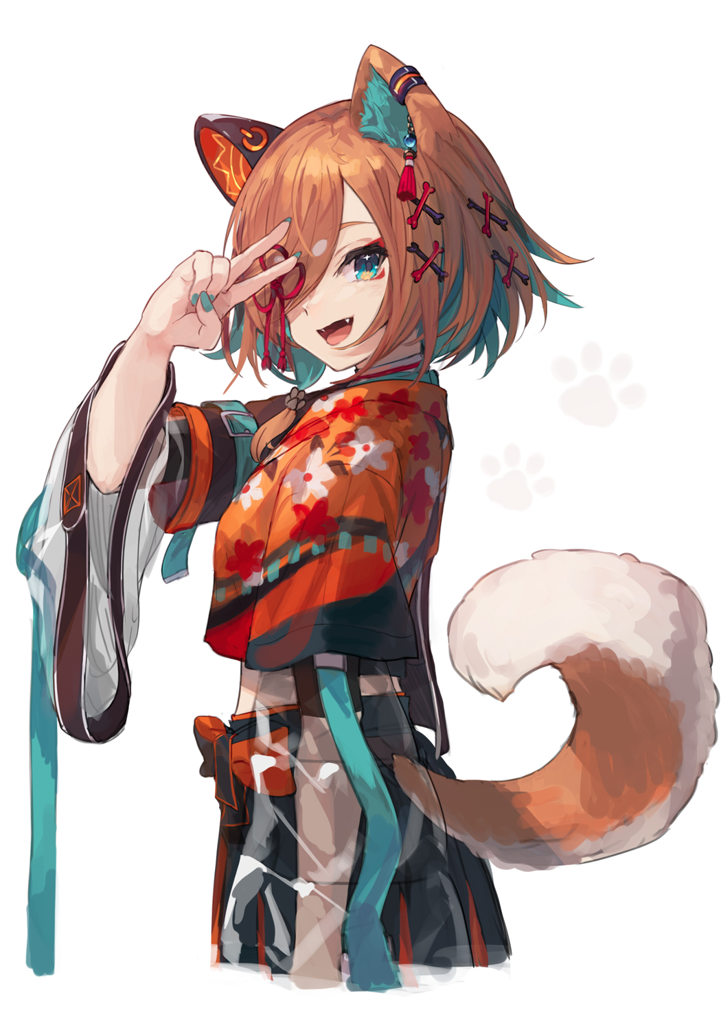 1girl, animal_ears, brown_hair, dog_ears, dog_girl, dog_tail, green_eyes, green_nails