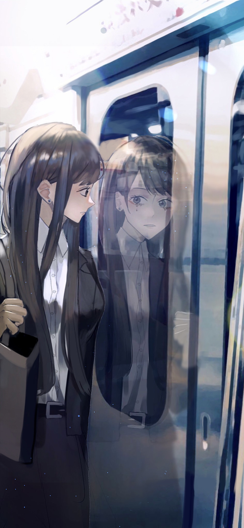 1girl, absurdres, air_(airzzz_), bangs, black_eyes, black_hair, black_jacket, collared_shirt