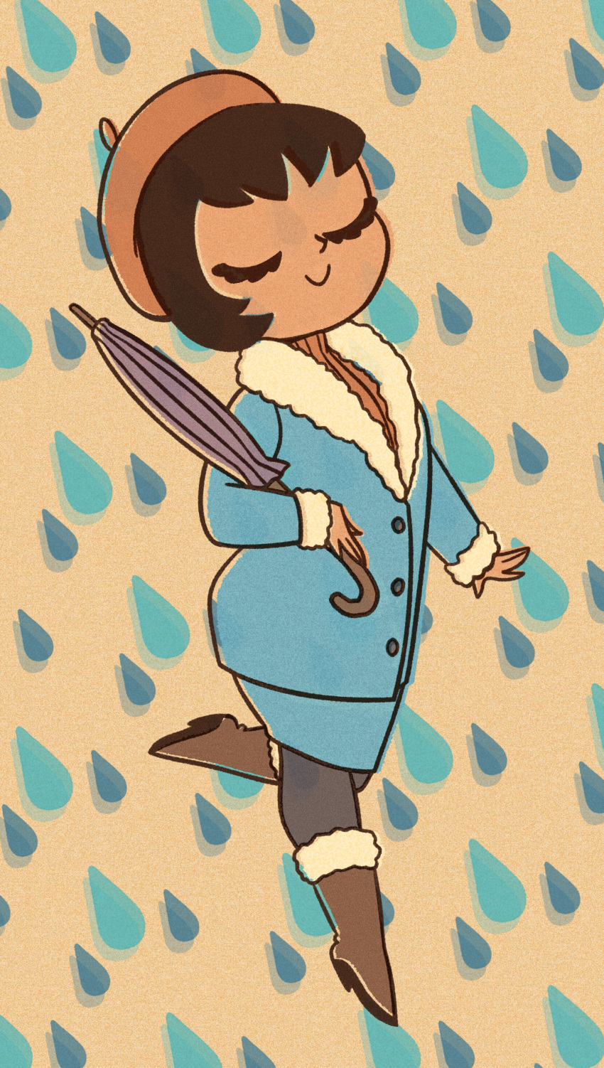 1girl, absurdres, bangs, beret, black_hair, blue_jacket, blue_skirt, bob_cut