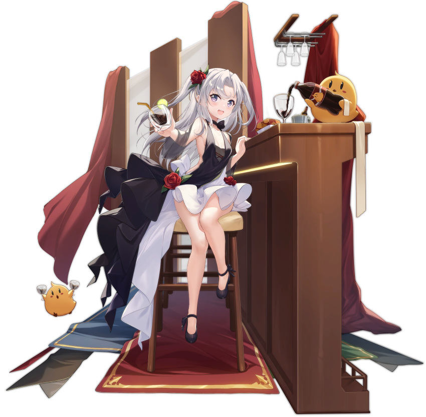 azur_lane, bare_shoulders, breasts, cup, dango_remi, dress, flower, hair_flower