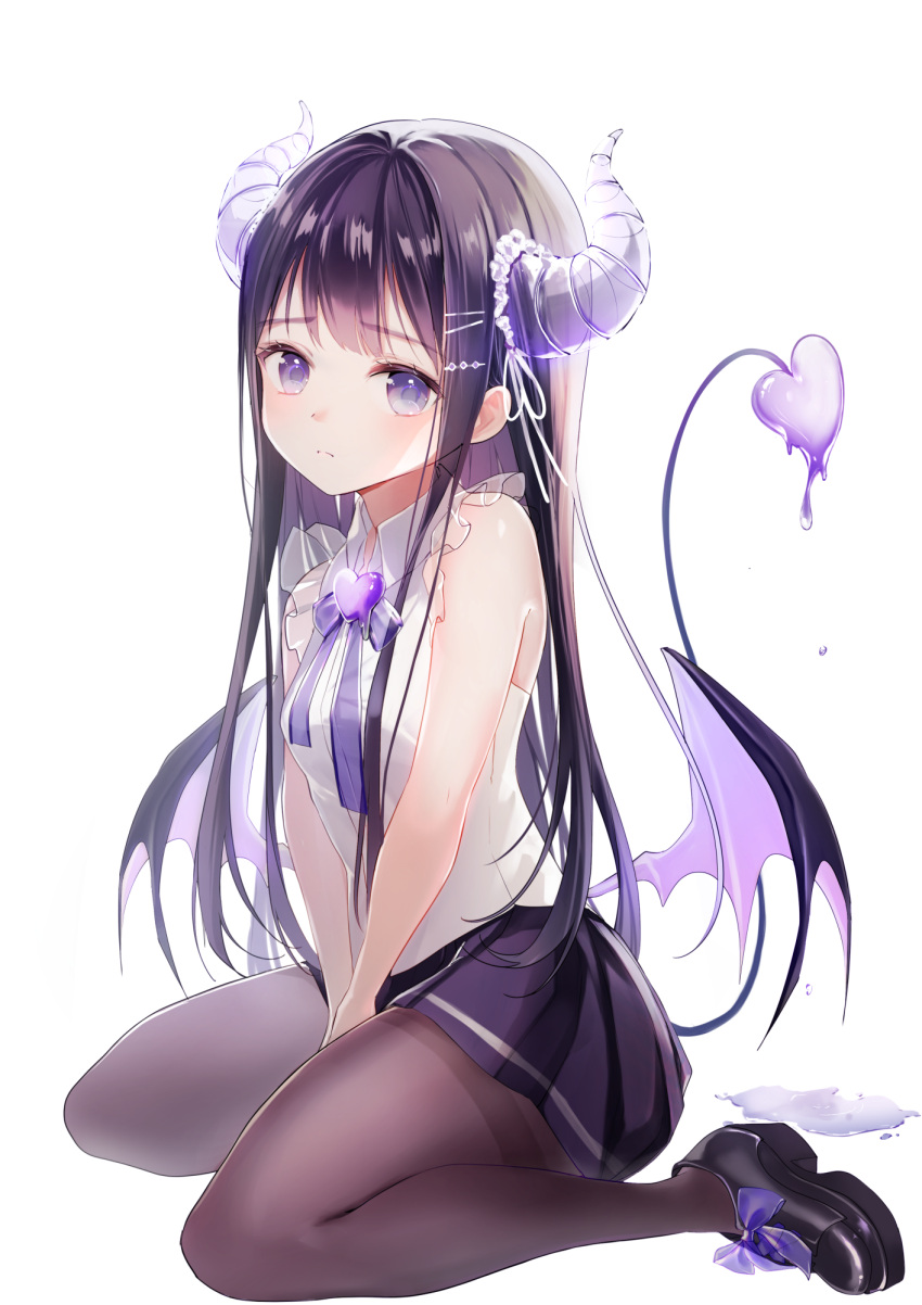 1girl, arinko_kotsunko, arms_between_legs, bare_arms, bare_shoulders, black_footwear, black_hair, black_legwear