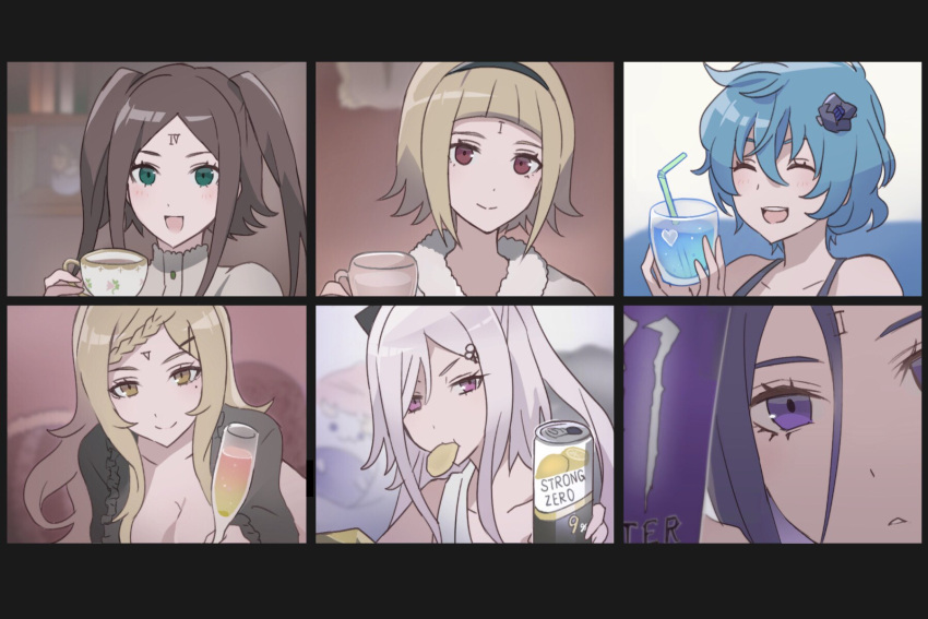 6+girls, blonde_hair, blush, brown_hair, can, cup, drag-on_dragoon, drag-on_dragoon_3