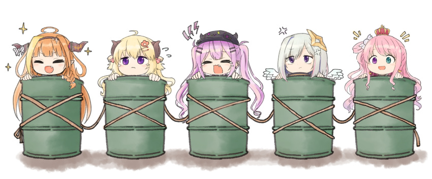 absurdres, amane_kanata, angel_wings, anger_vein, blonde_hair, bow, candy_hair_ornament, crown