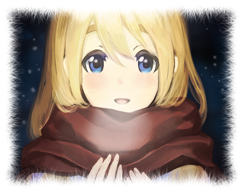 blue_eyes, breath, hanbun, k-on!, kotobuki_tsumugi, long_hair, scarf, solo