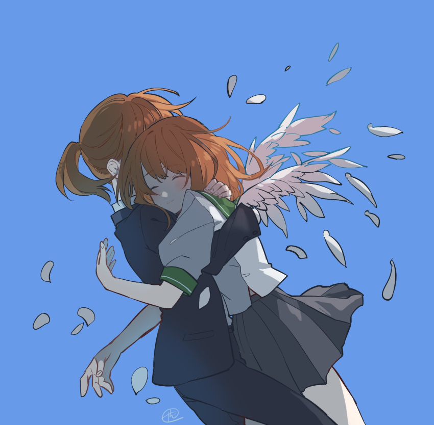2girls, angel_wings, anzu_(ensemble_stars!), brown_hair, business_suit, dual_persona, ensemble_girls!, ensemble_stars!