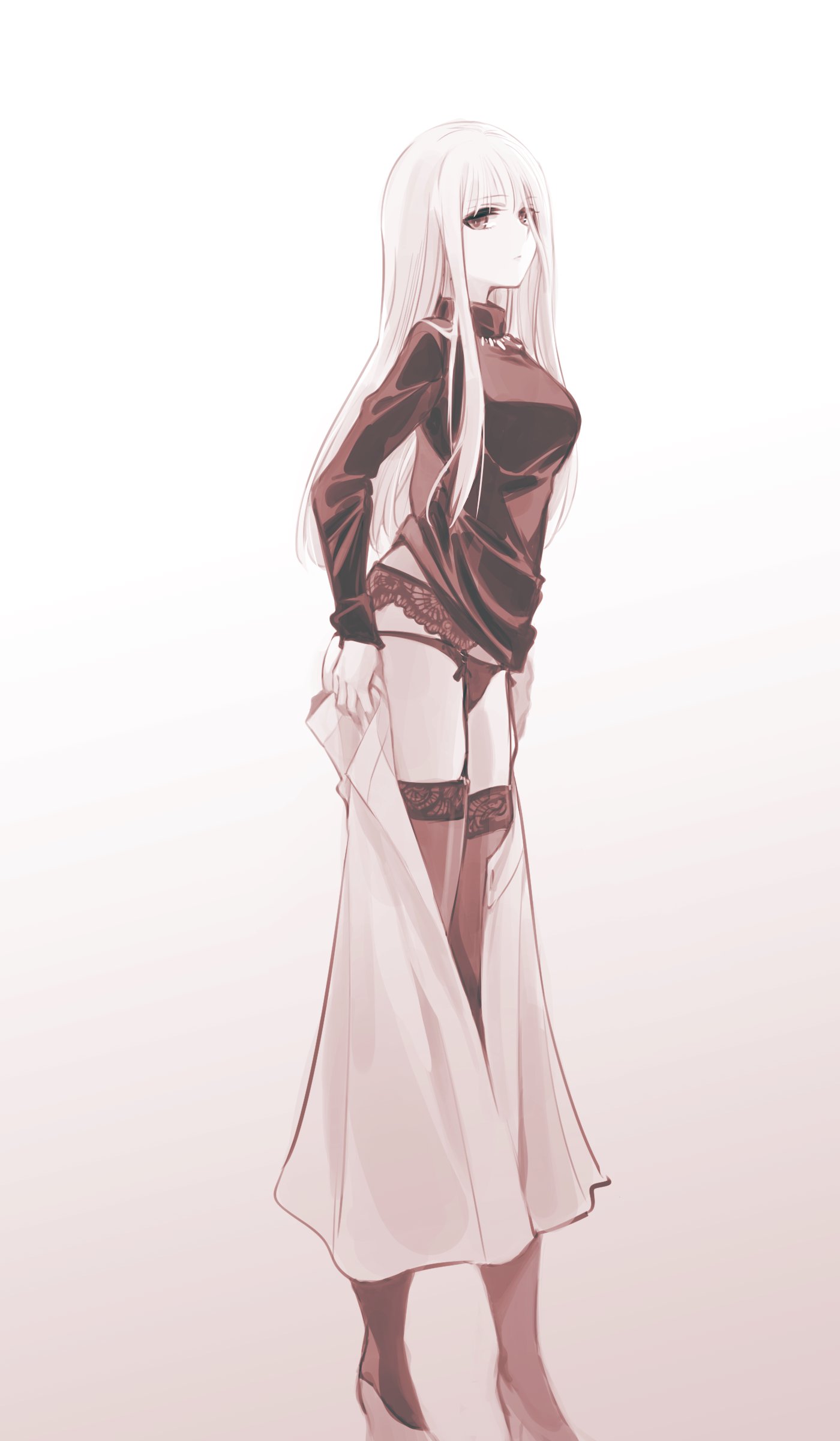 1girl, absurdres, android, black_legwear, dress, hair_over_one_eye, highres, ishiyumi