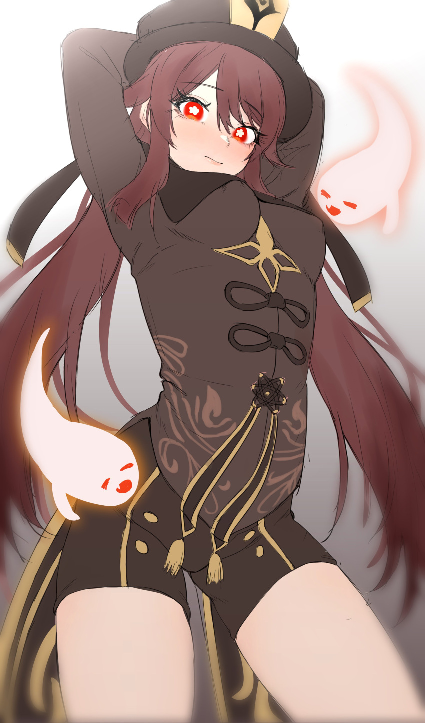 1girl, absurdres, bike_shorts, blush, breasts, bright_pupils, brown_hair, brown_shirt