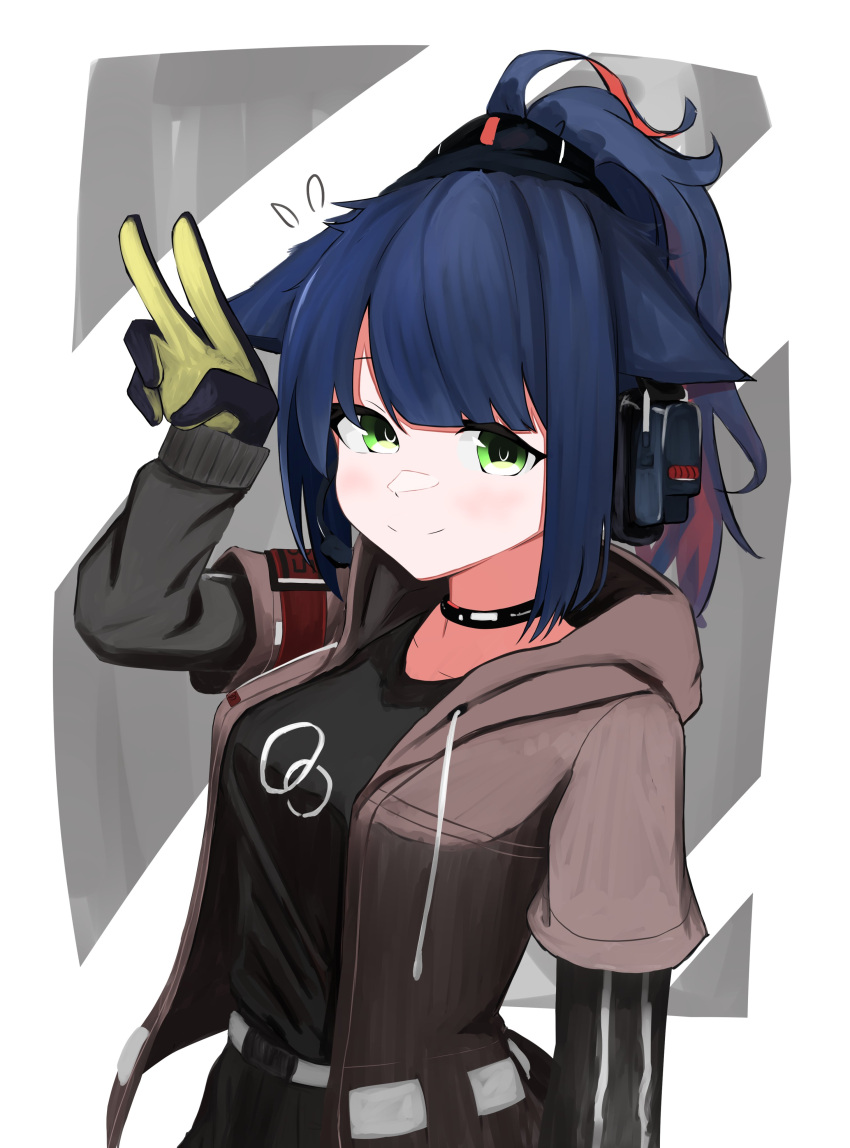 1girl, absurdres, animal_ears, arknights, bangs, black_gloves, black_hair, black_shirt