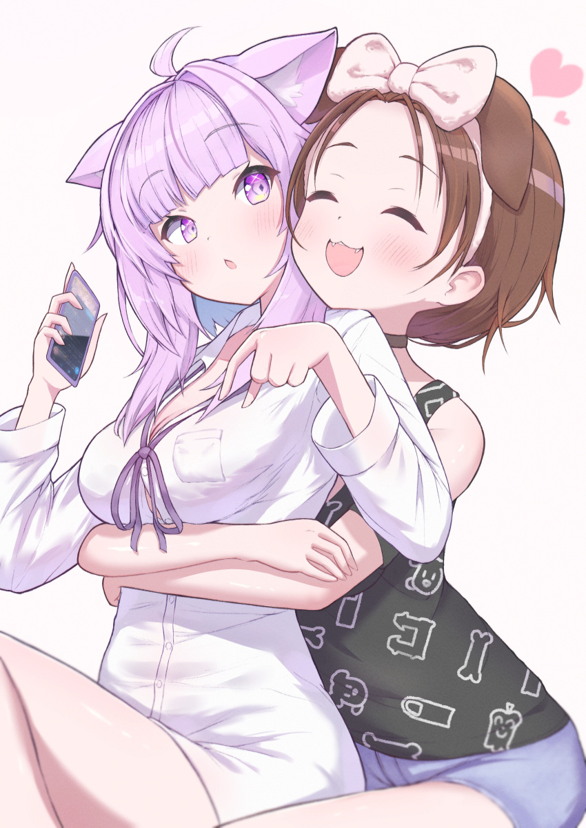 2girls, absurdres, ahoge, alternate_costume, animal_ears, animal_print, bangs, black_choker