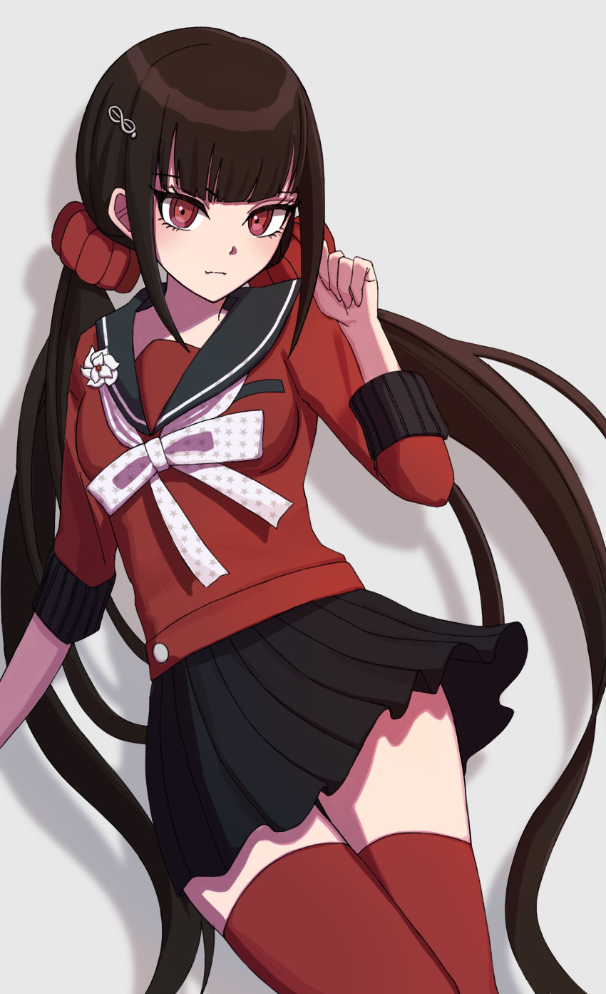 1girl, absurdres, arironpawa, bangs, black_sailor_collar, black_skirt, blunt_bangs, bow