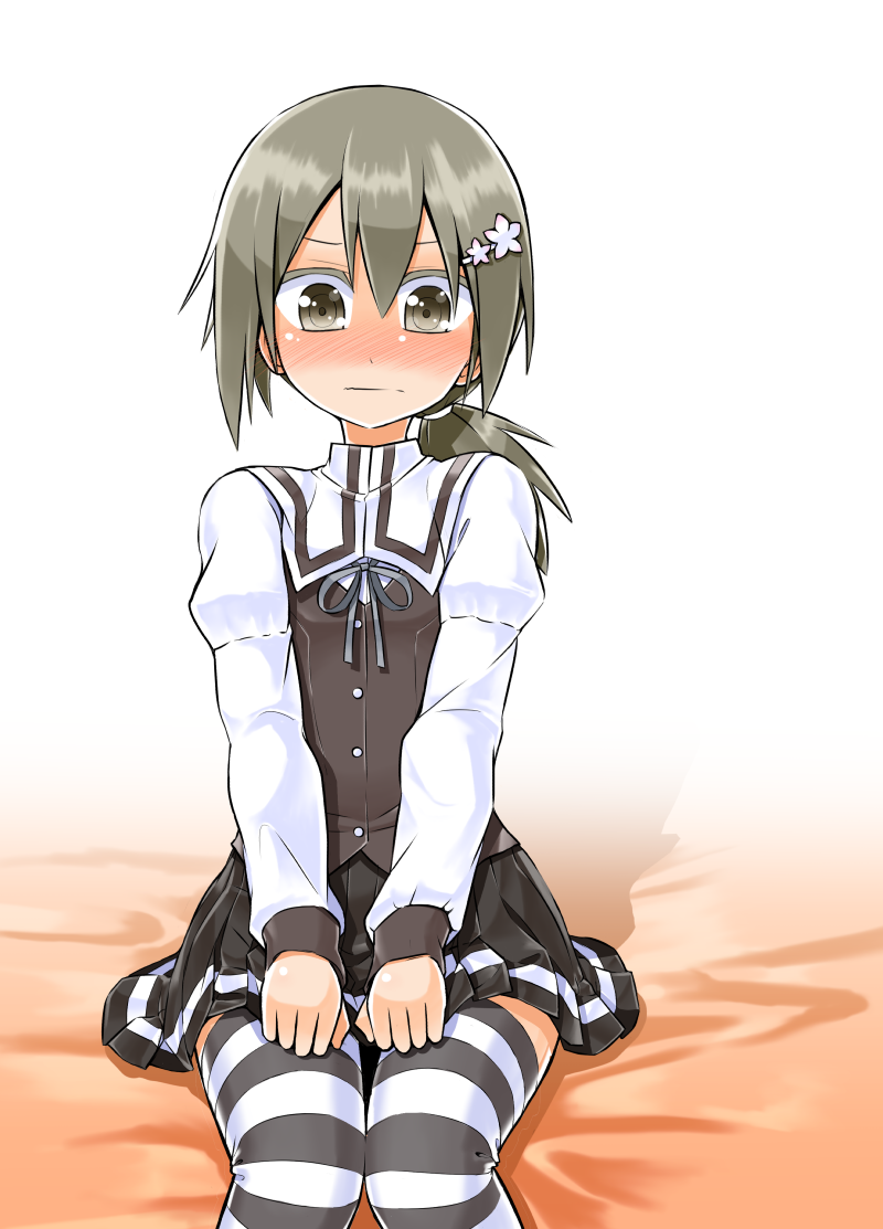 (mashio), 1girl, blush, brown_eyes, brown_hair, buttons, colored_eyelashes, embarrassed