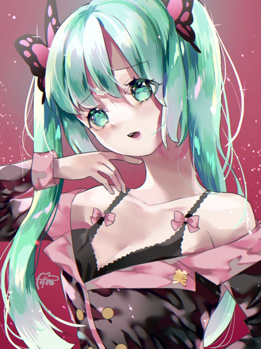 1girl, aqua_eyes, aqua_hair, black_bra, black_shirt, bow, bowtie, bra