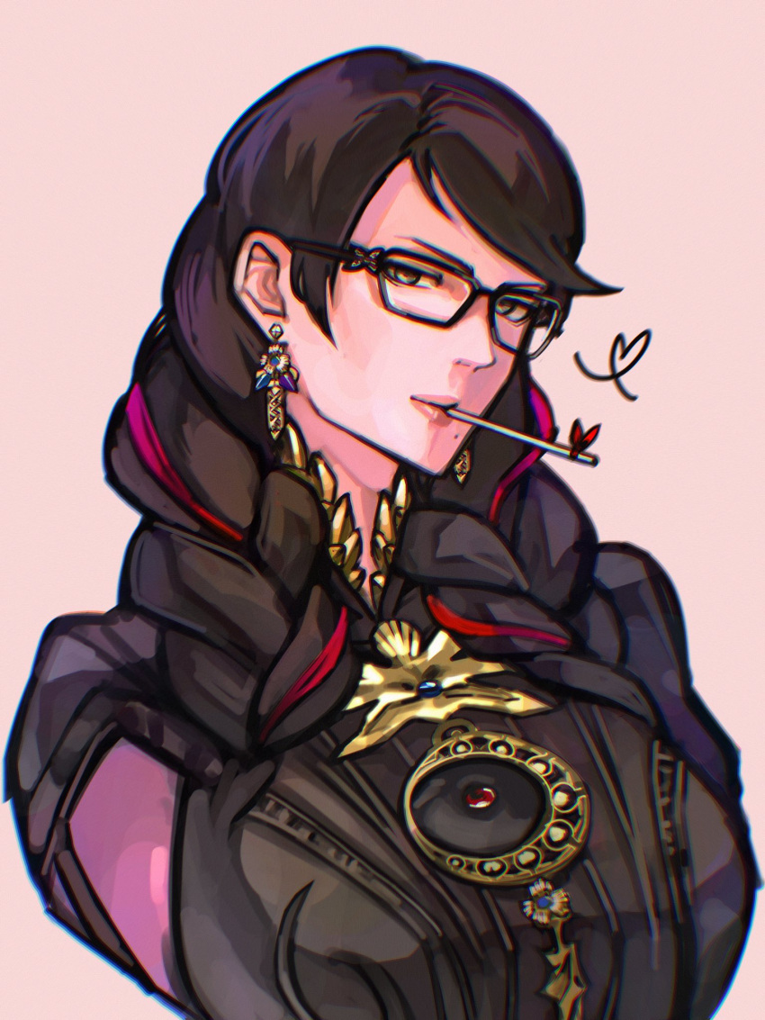 1girl, bayonetta, bayonetta_(series), bayonetta_3, black_hair, braid, candy, clothing_cutout