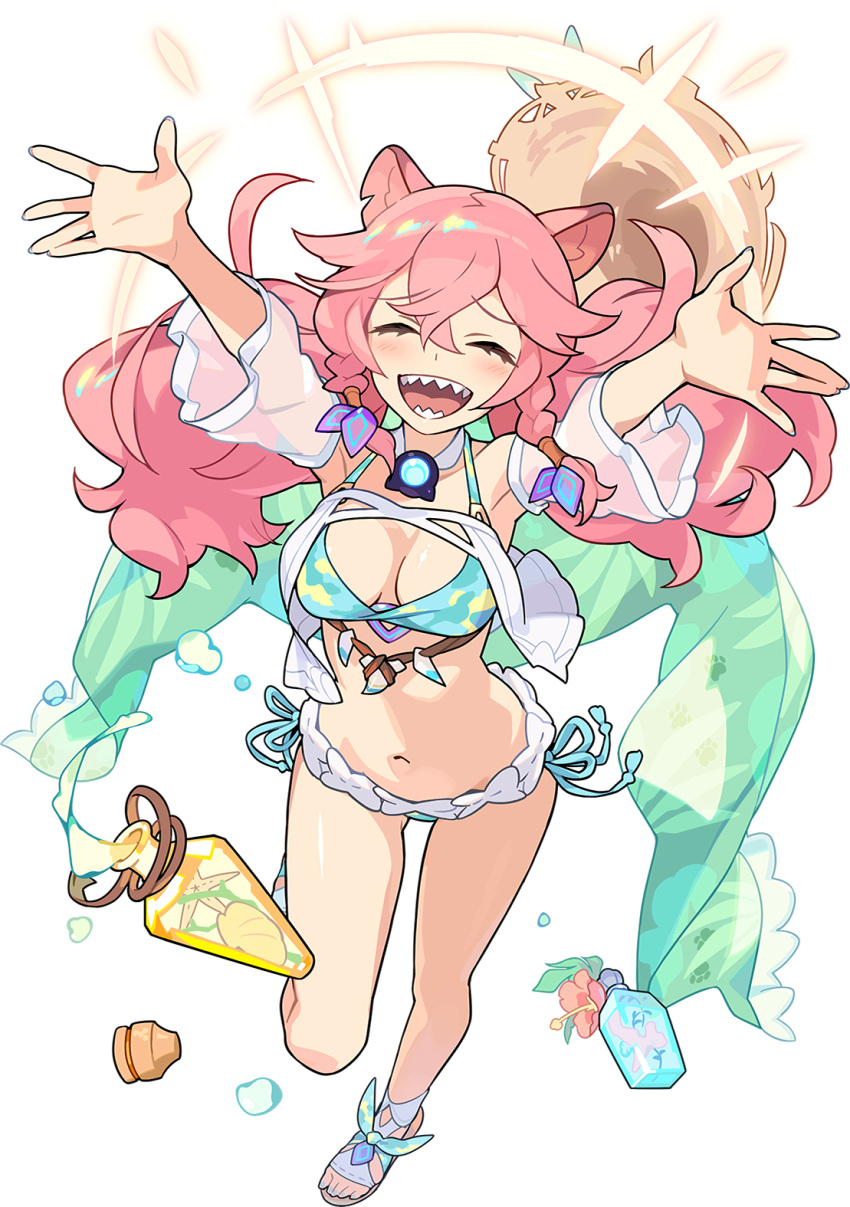 +++, 1girl, ^_^, animal_ears, armpits, arms_up, artist_request, bangs