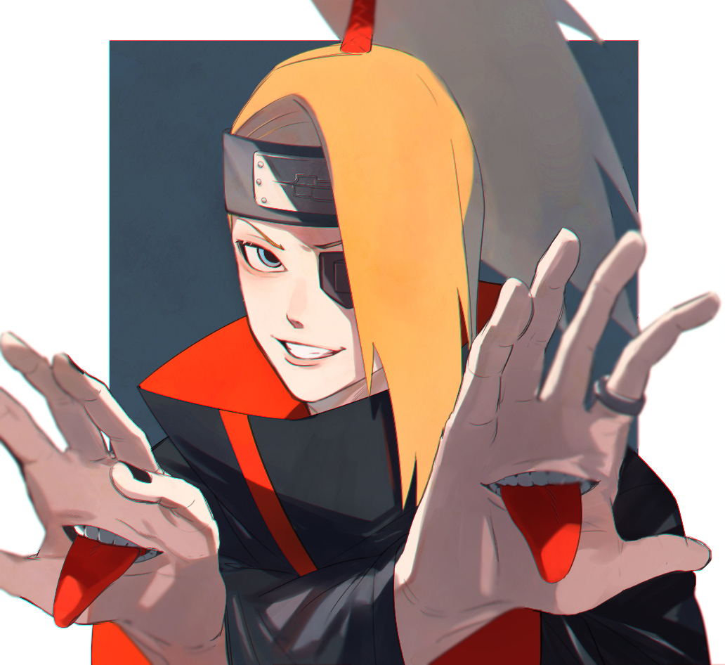 absurdres, blonde_hair, blue_eyes, coene65, colored, deidara, facing_viewer, hair_over_one_eye