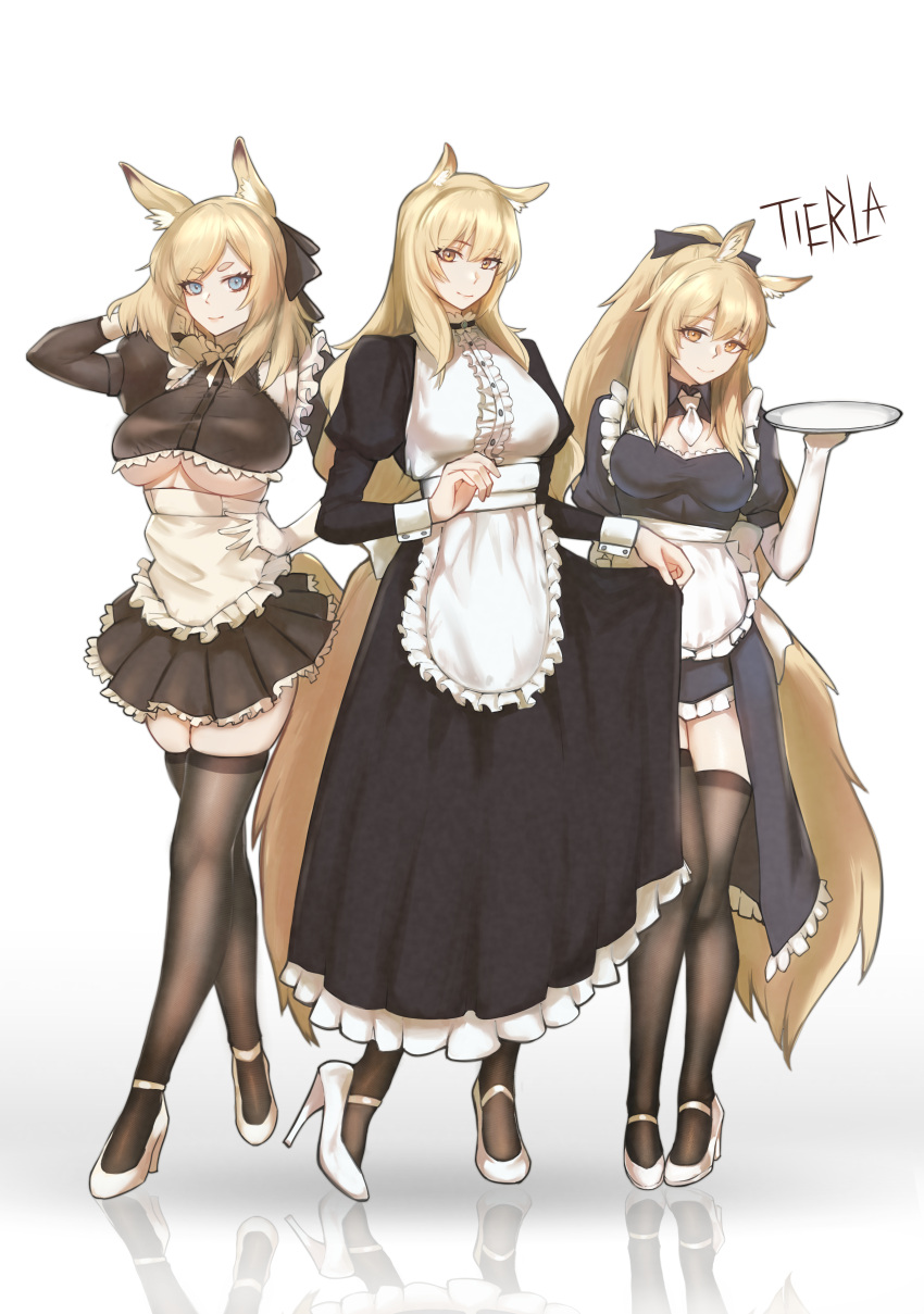 3girls, absurdres, alternate_costume, animal_ear_fluff, animal_ears, arknights, artist_name, aunt_and_niece