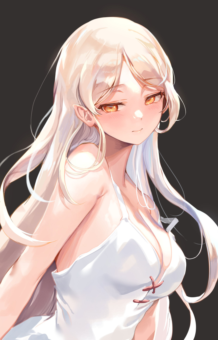 1girl, absurdres, armpits, blonde_hair, blush, breasts, dress, eyebrows_visible_through_hair