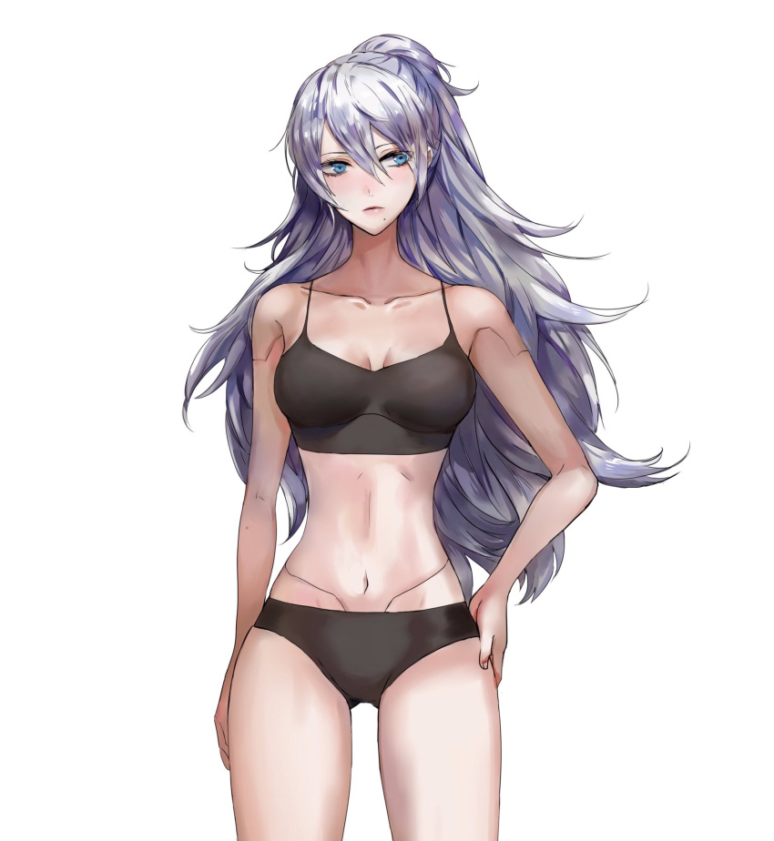 1girl, alternate_hairstyle, android, blue_eyes, collarbone, hand_on_hip, highres, joints