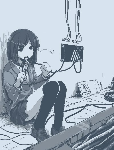 1girl, against_wall, biting, blazer, cable, collared_shirt, empty_eyes, eyebrows_visible_through_hair