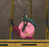 badge, bullet_shells, gif, gun, hat, kirby, nintendo, officer