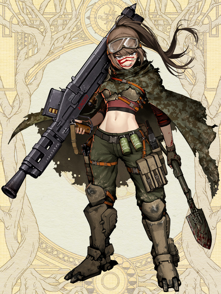 1girl, armor, bandaid, bandaid_on_face, belt, belt_pouch, blood, blood_on_face