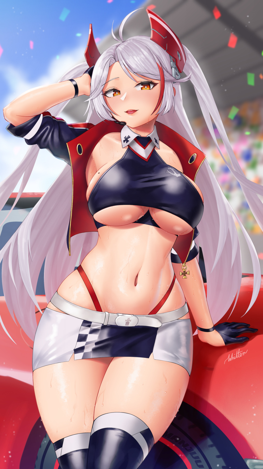 1girl, absurdres, antenna_hair, arm_behind_head, arm_support, arm_up, azur_lane, bangs
