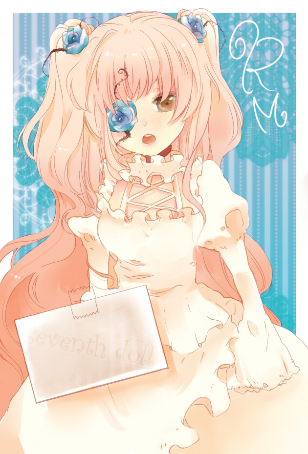 dress, eyepatch, flower, hair_flower, hair_ornament, kirakishou, long_hair, open_mouth
