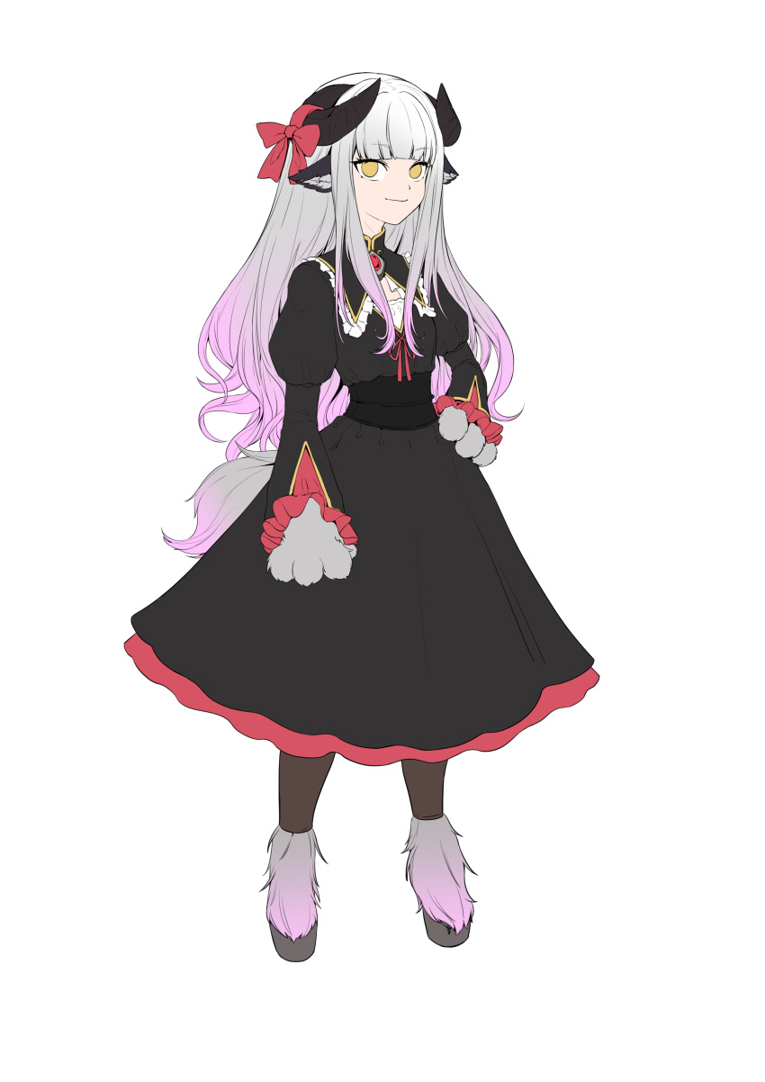 1girl, absurdres, animal_ears, animal_hands, archived_source, artist_request, baphomet_(monster_girl_encyclopedia), black_dress