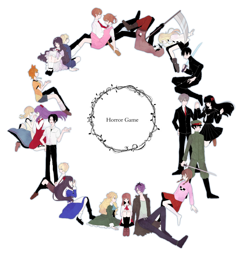 6+boys, 6+girls, akito_(misao), aya_drevis, bandage_on_face, bandages, baseball_bat, black_hair