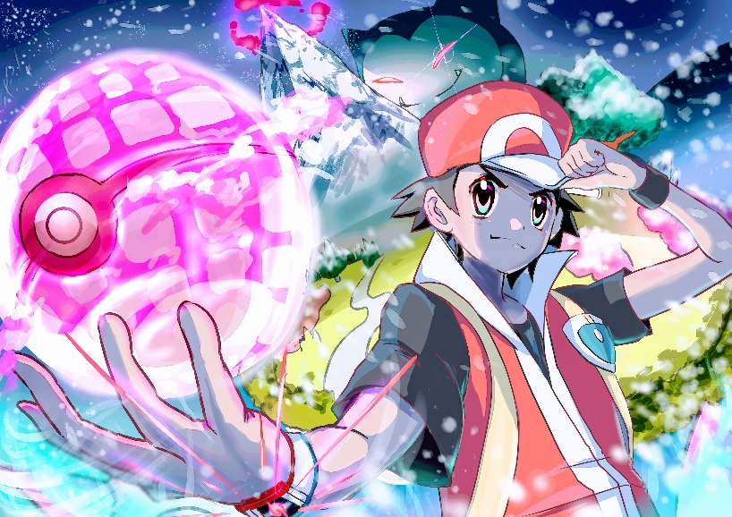 1boy, baseball_cap, closed_mouth, commentary_request, dynamax_ball, dynamax_band, energy, fangs