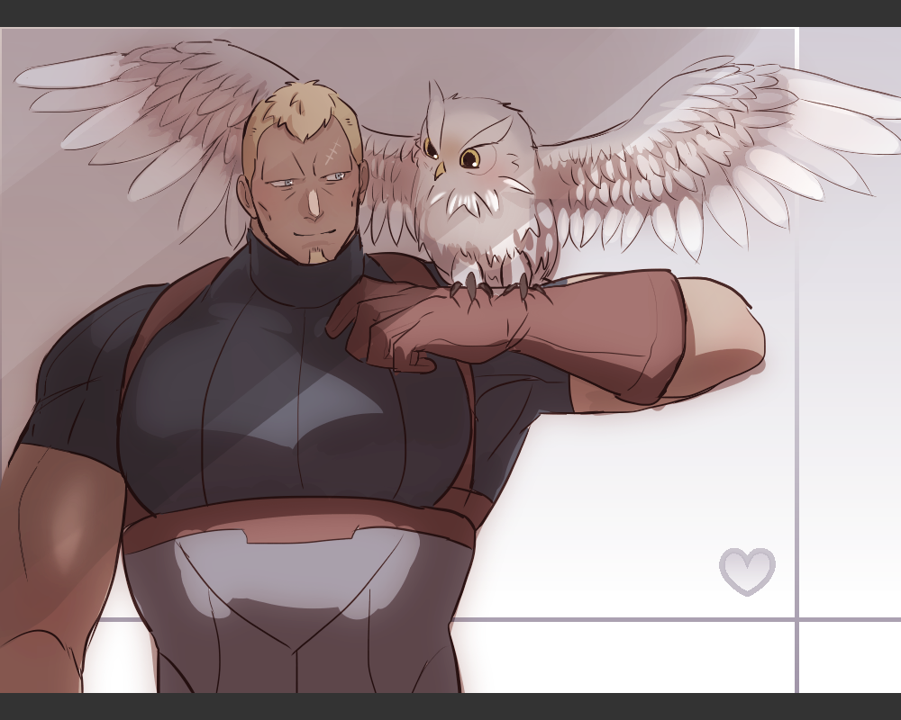 1boy, animal_on_arm, benny_(fire_emblem), bird, bird_on_arm, blonde_hair, brown_gloves, cheekbones