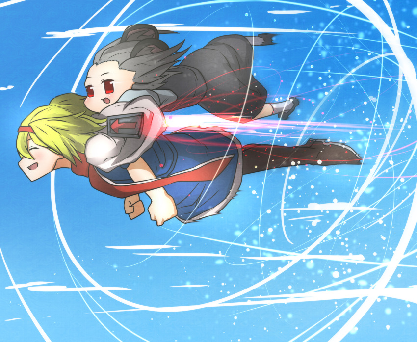 2girls, absurdres, alice_margatroid, animal_ears, arrow_(symbol), bangs, black_footwear, blonde_hair