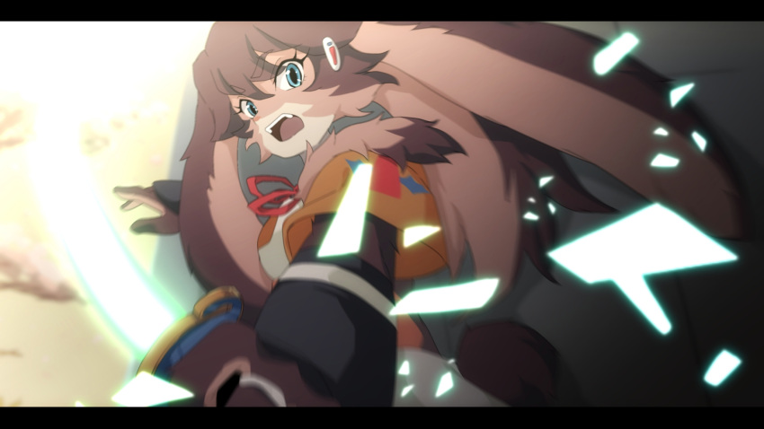 1girl, alien, animal_ears, bangs, energy_sword, eyebrows_visible_through_hair, from_side, fur