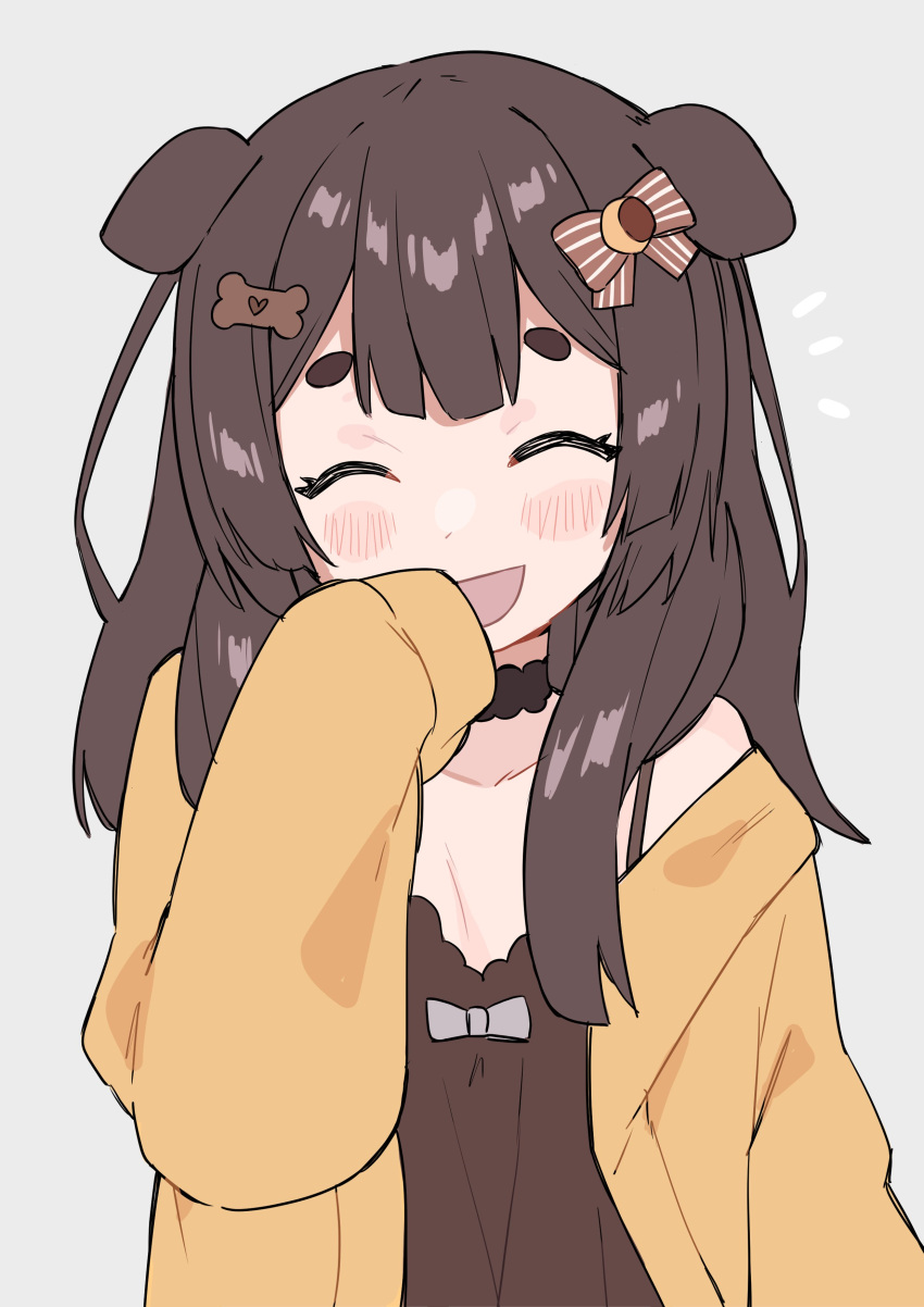 1girl, ^_^, absurdres, animal_ears, bangs, black_choker, blush, bone_hair_ornament