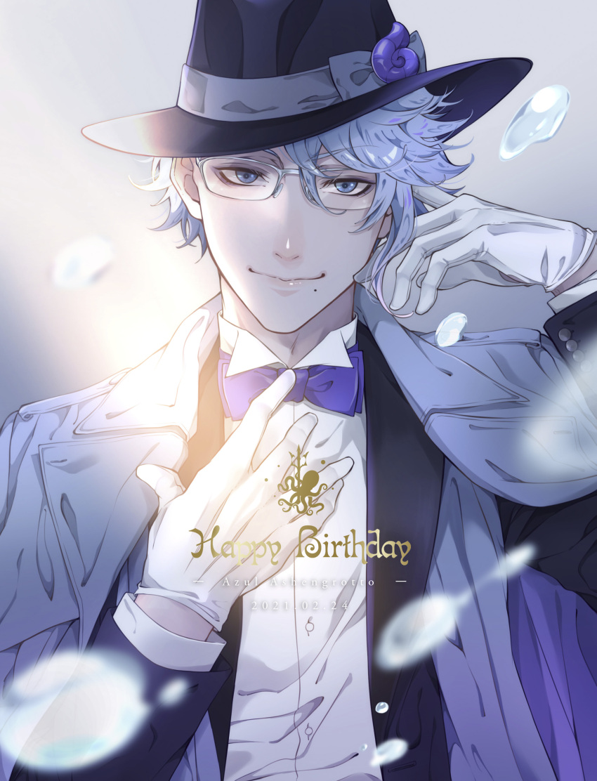 1boy, absurdres, aym4800, azul_ashengrotto, black_jacket, blue_eyes, bow, bowtie