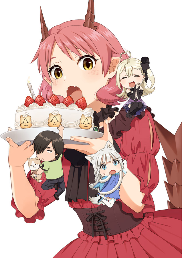 1boy, 3girls, :d, ahoge, animal, animal_ears, bangs, black_footwear