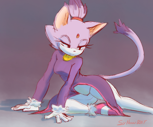 1girl, alternate_breast_size, animal_ears, animal_nose, arm_support, artist_name, blaze_the_cat, blush