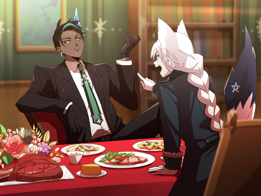 1boy, 1girl, absurdres, animal_ears, aragami_oga, bangs, black_hair, black_jacket