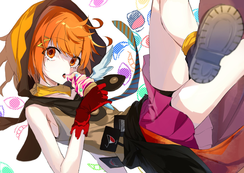 :o, absurdres, ambiguous_gender, crossed_legs, eyelashes, food, full_body, gloves