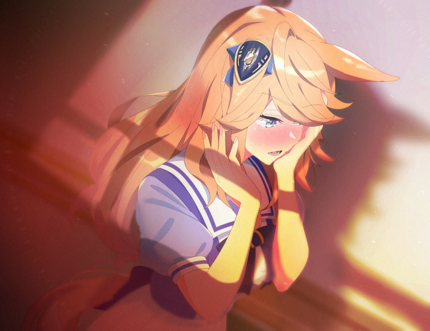 1girl, animal_ears, bangs, blonde_hair, blue_bow, blue_eyes, blush, bow