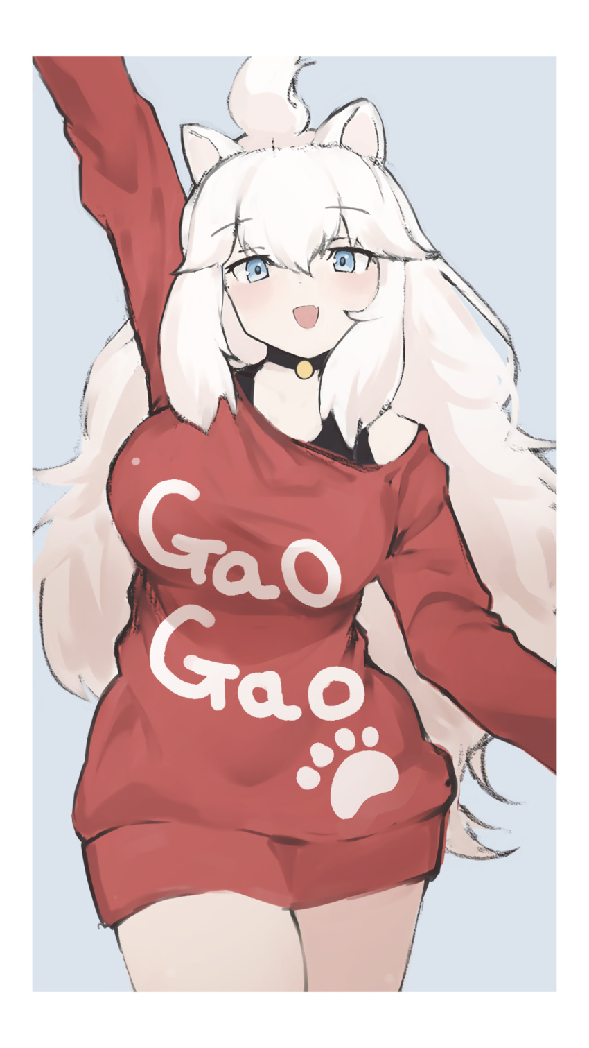 alenka, animal_ears, big_hair, black_neckwear, black_undershirt, blue_eyes, blush, choker