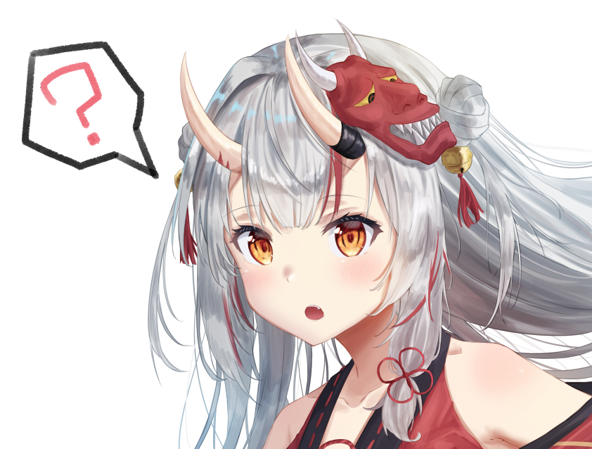 1girl, :o, ?, bare_shoulders, bell, colored_tips, confused, daichi_(daichi_catcat)