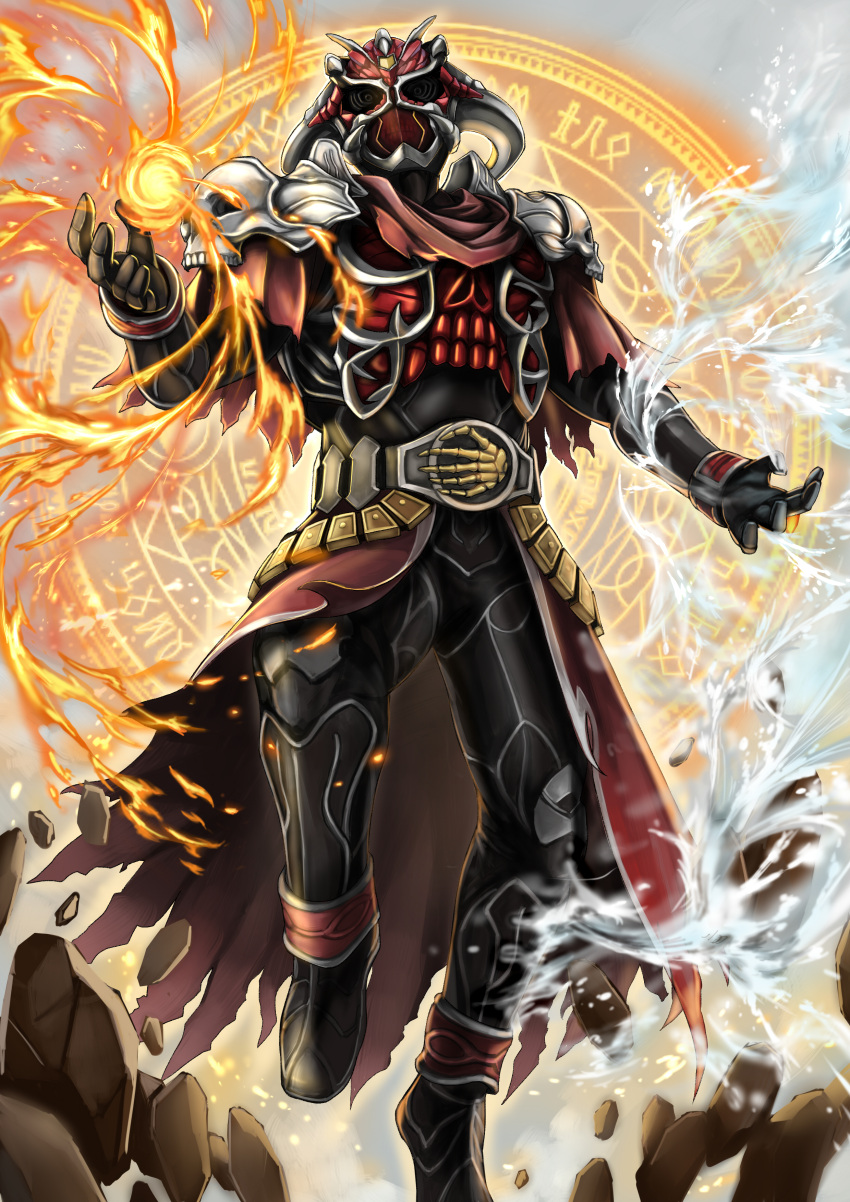 1boy, @_@, absurdres, another_rider_(zi-o), another_wizard_(zi-o), armor, black_footwear, cape