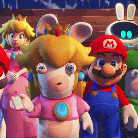 3d, animated_gif, character_request, crossover, mario, princess_peach, rabbid, rabbid_luigi